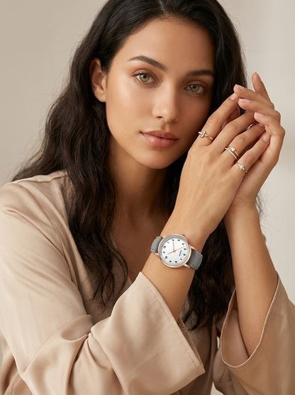 Leather women's watch in rose gold – Valeria