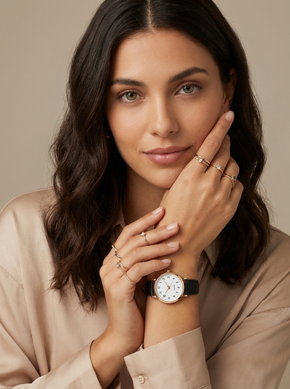 Leather women's watch in rose gold – Valeria