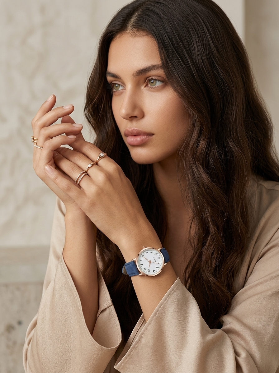 Leather women's watch in rose gold – Valeria