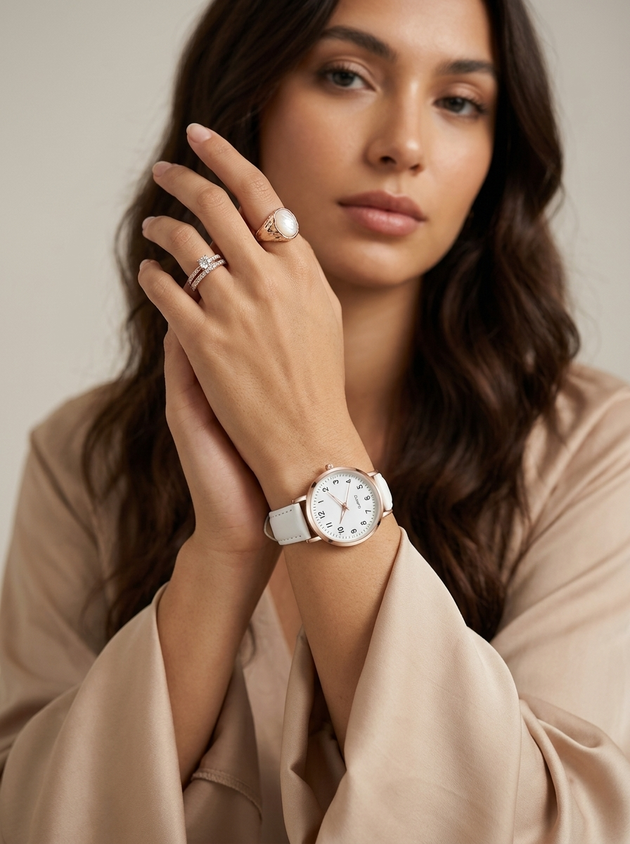 Leather women's watch in rose gold – Valeria
