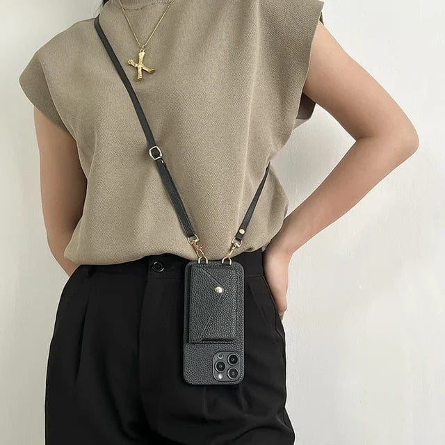 Leather crossbody phone case with card holder – Karin