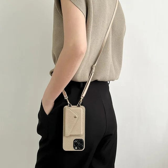 Leather crossbody phone case with card holder – Karin