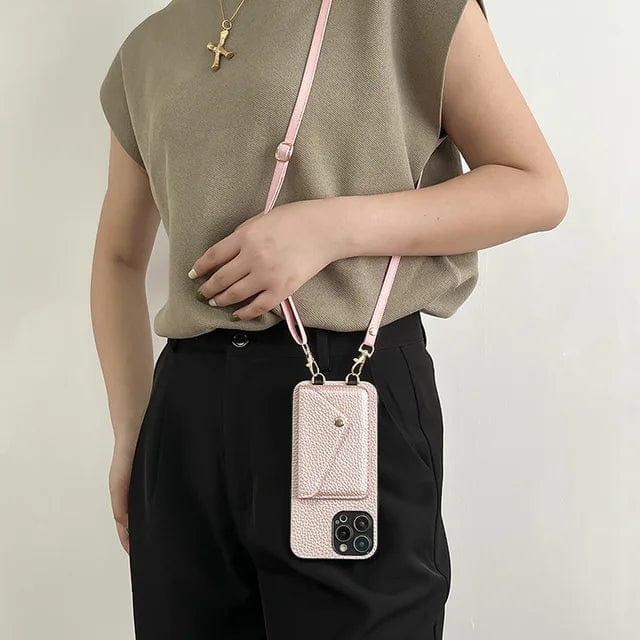 Leather crossbody phone case with card holder – Karin