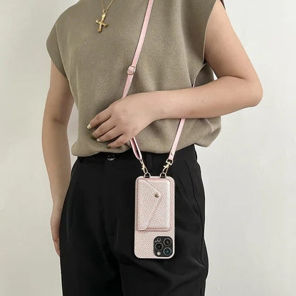 Leather crossbody phone case with card holder – Karin
