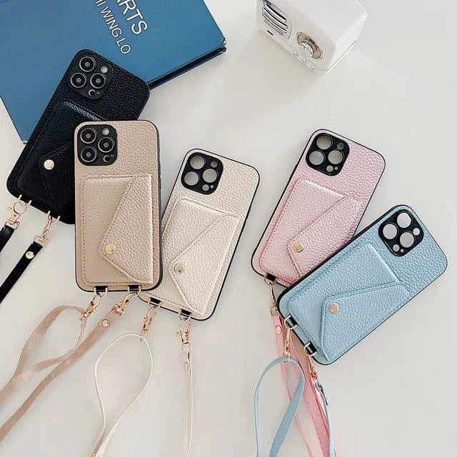 Leather crossbody phone case with card holder – Karin