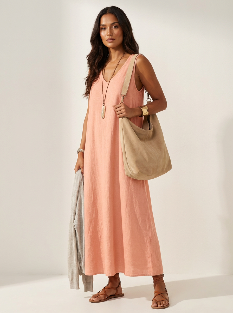 Linen Look Maxi Dress for Women - Ava