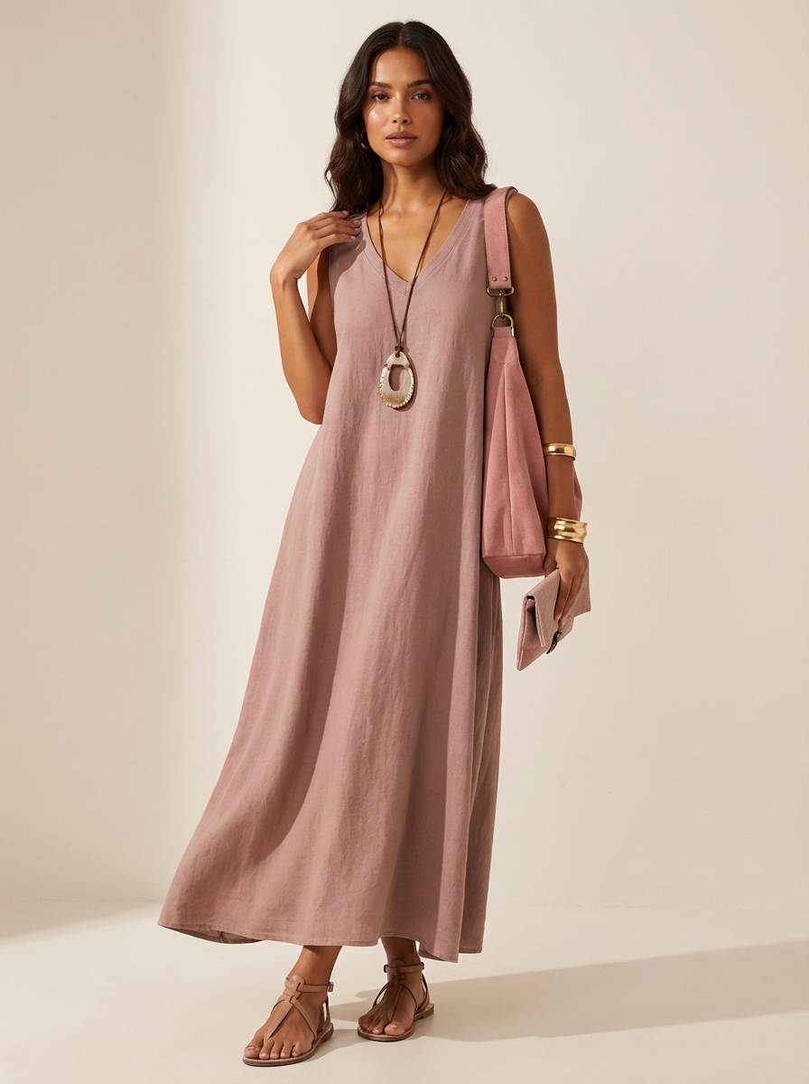 Linen Look Maxi Dress for Women - Ava