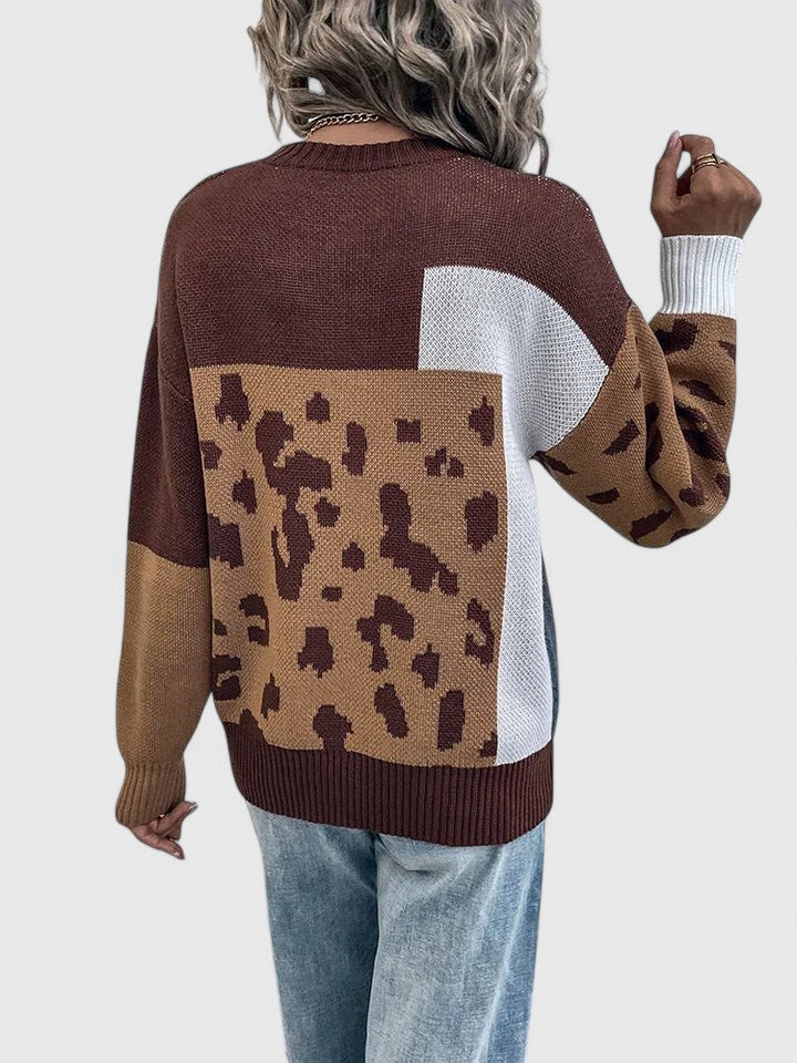 Women's Leopard Patchwork Sweater in Size L