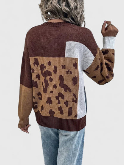 Women's Leopard Patchwork Sweater in Size L