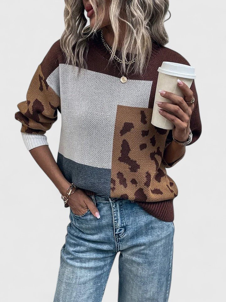 Women's Leopard Patchwork Sweater in Size L