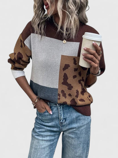 Women's Leopard Patchwork Sweater in Size L