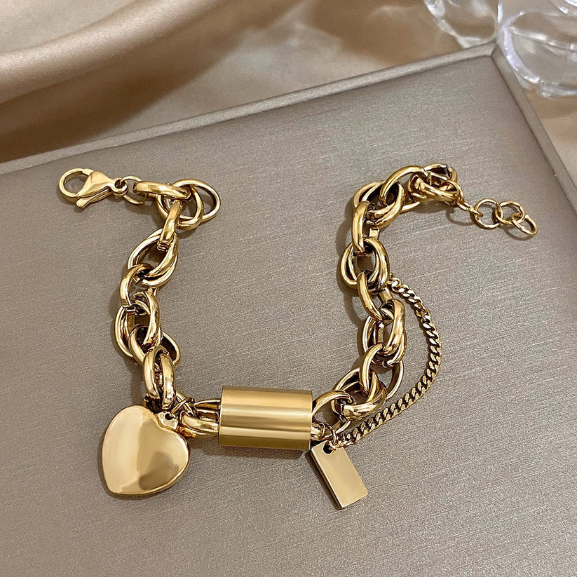 Chunky Heartened Bracelet | Gold