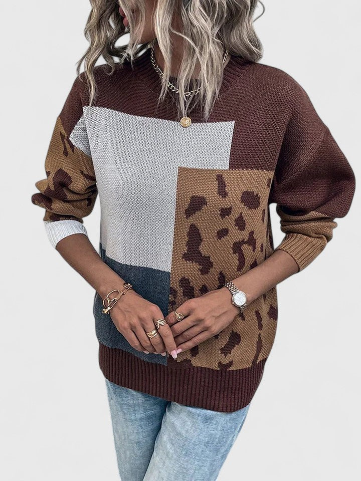 Women's Leopard Patchwork Sweater in Size L
