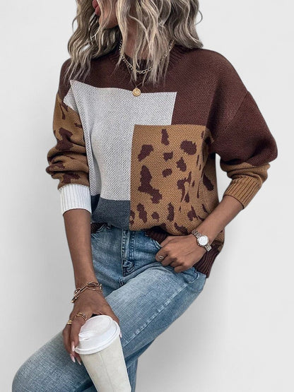 Women's Leopard Patchwork Sweater in Size L