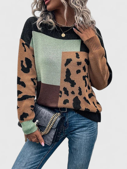 Women's Leopard Patchwork Sweater in Size L