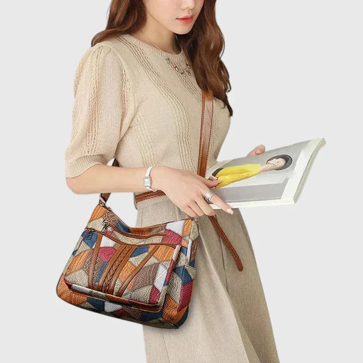 Women's Art Print Shoulder Bag in Brown