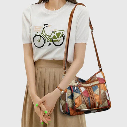 Women's Art Print Shoulder Bag in Brown