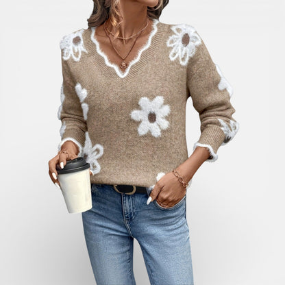 Women's Floral V-Neck Sweater in Five Colors