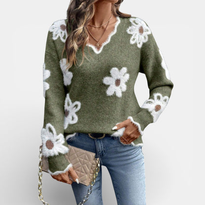 Women's Floral V-Neck Sweater in Five Colors