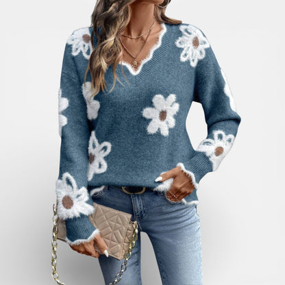 Women's Floral V-Neck Sweater in Five Colors