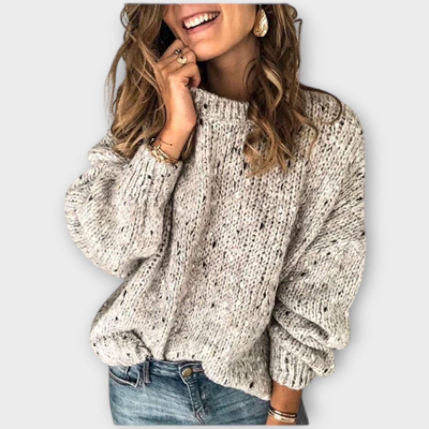 Women's Sophisticated Sweater in Beige, Gray and Blue