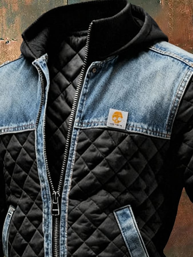 Vanhouten™ | Black Padded Jacket with Denim Details