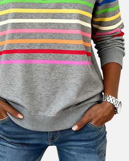 Women's Striped Zip Sweatshirt in Six Colors
