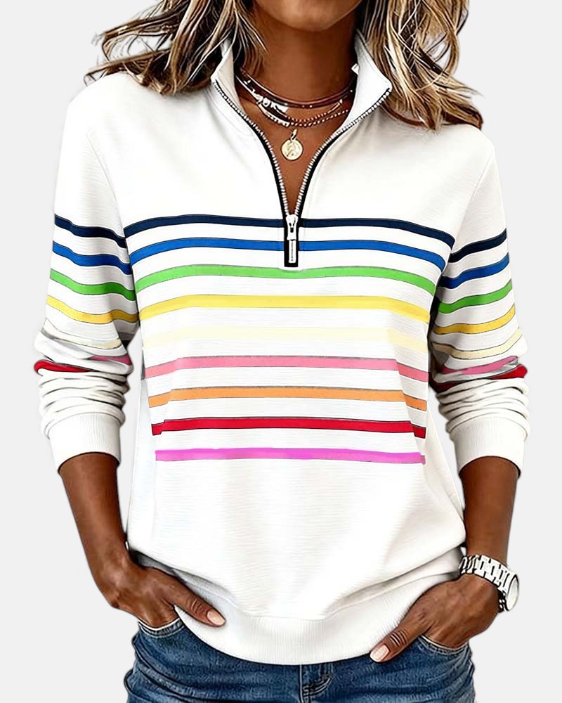 Women's Striped Zip Sweatshirt in Six Colors