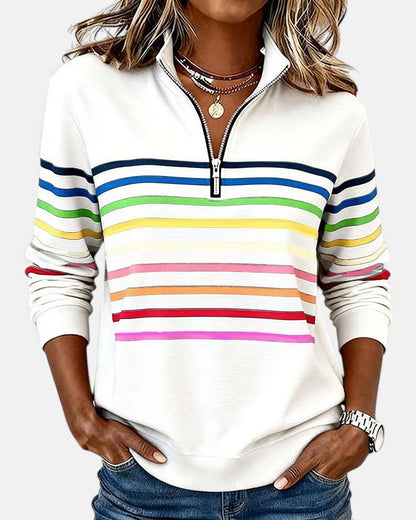 Women's Striped Zip Sweatshirt in Six Colors