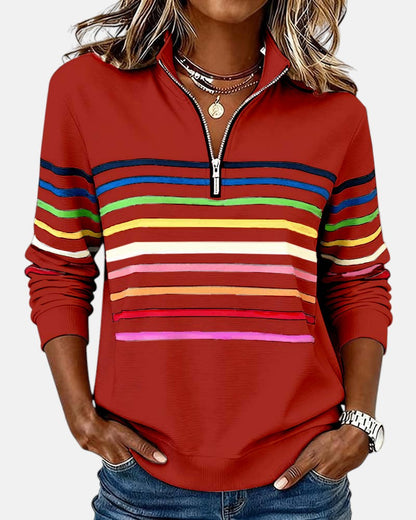 Women's Striped Zip Sweatshirt in Six Colors