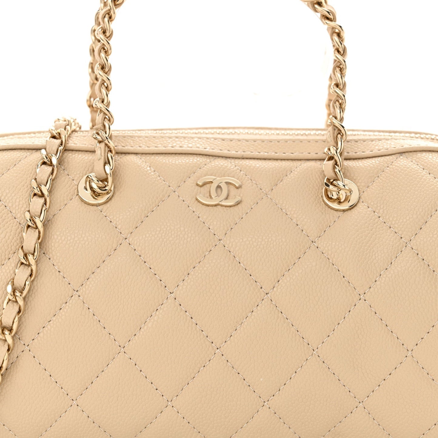 Chanel Caviar Quilted Mini Bowling Bag Beige