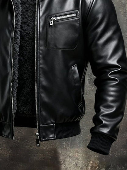 Vanhouten™ | Warm Black Faux Leather Jacket with Sherpa Lining