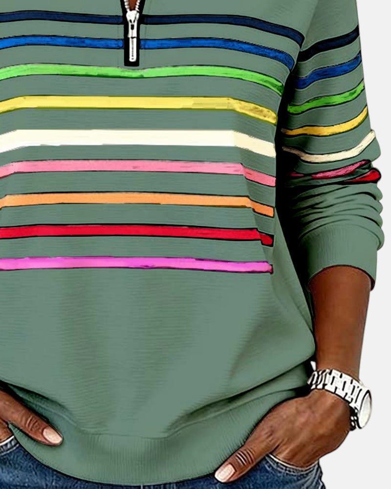 Women's Striped Zip Sweatshirt in Six Colors