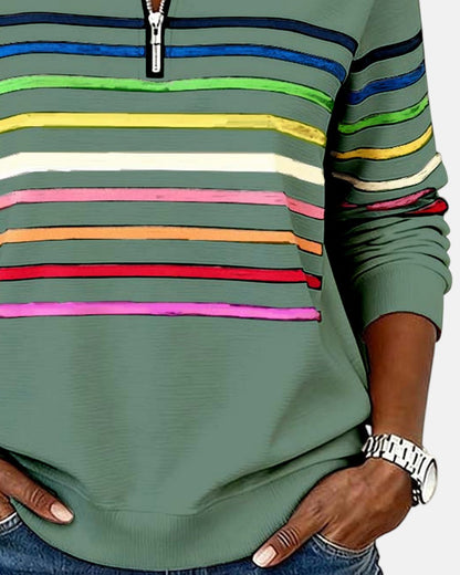 Women's Striped Zip Sweatshirt in Six Colors