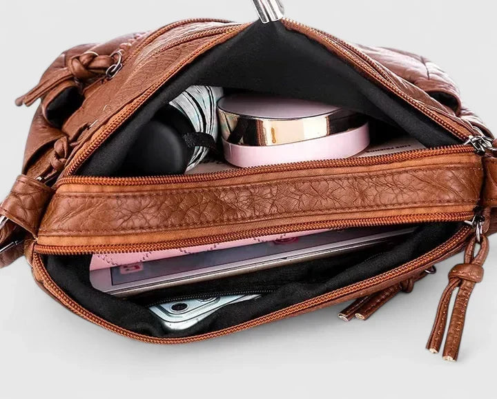 Women's Elegant Leather Handbag in Brown or Black