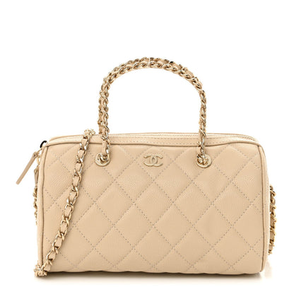 Chanel Caviar Quilted Mini Bowling Bag Beige