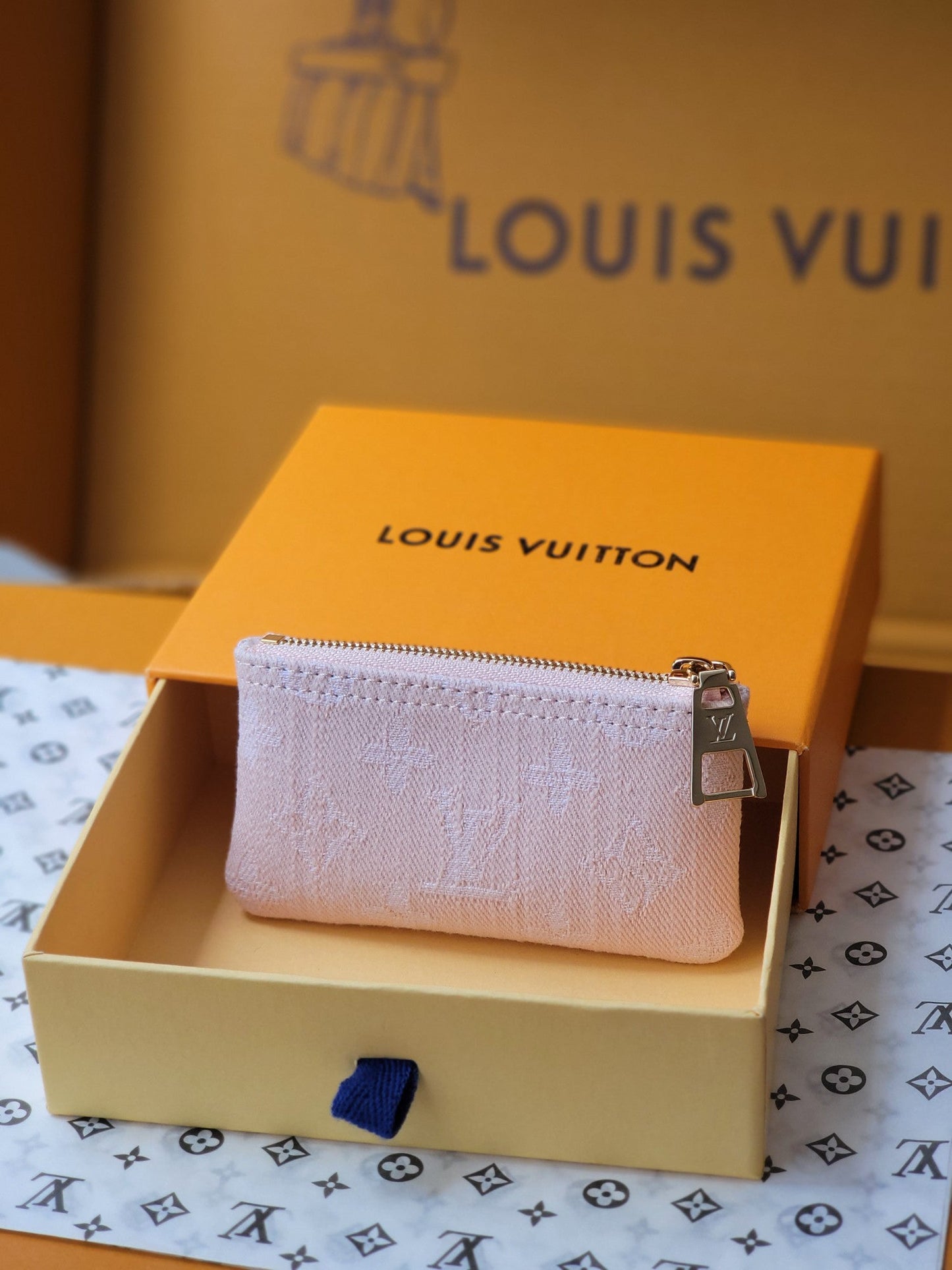 LV Denim Key Pouch - Pink