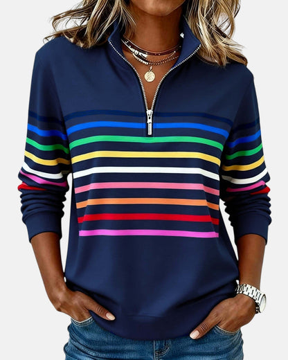 Women's Striped Zip Sweatshirt in Six Colors