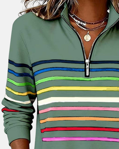 Women's Striped Zip Sweatshirt in Six Colors