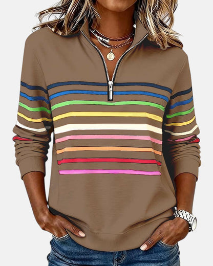 Women's Striped Zip Sweatshirt in Six Colors