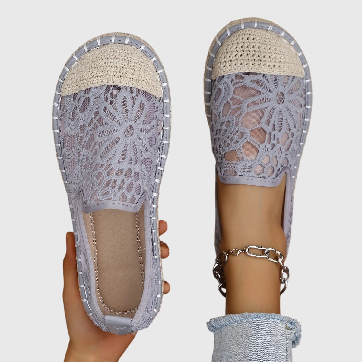 Women's Breathable Moccasins in Beige and Black
