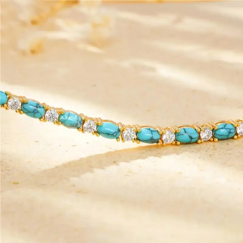Bracelet with Natural Turquoise Stone | Gold