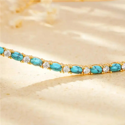 Bracelet with Natural Turquoise Stone | Gold