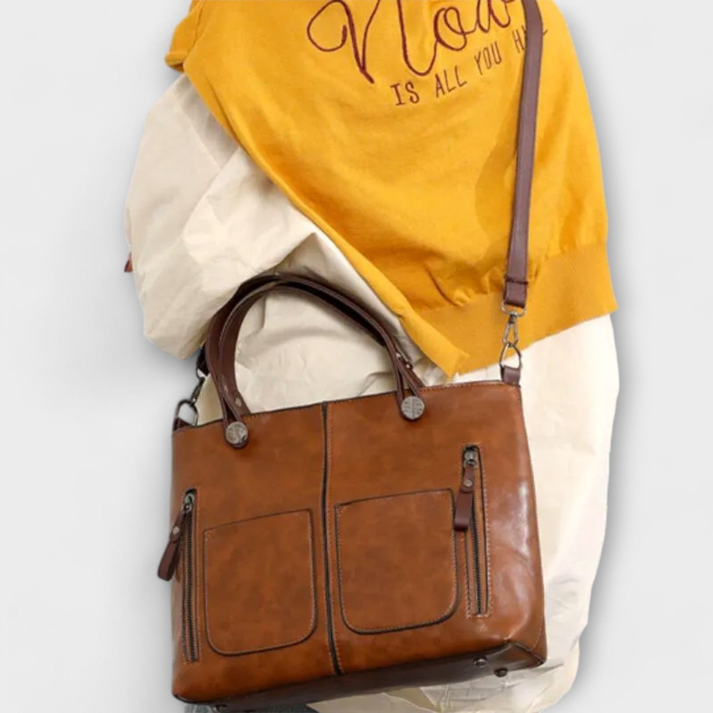 Women's Elegant Leather Bag in Brown, Black or Gray