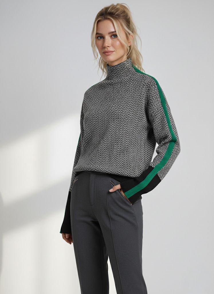 Women's Striped Turtleneck Sweater in Orange or Green