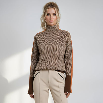 Women's Striped Turtleneck Sweater in Orange or Green