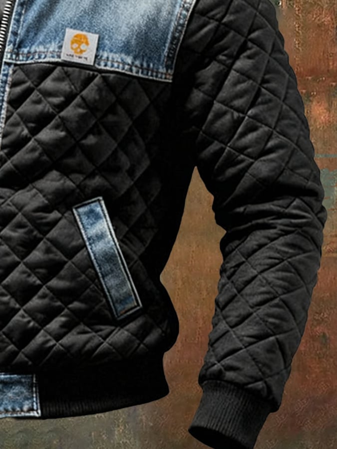 Vanhouten™ | Black Padded Jacket with Denim Details