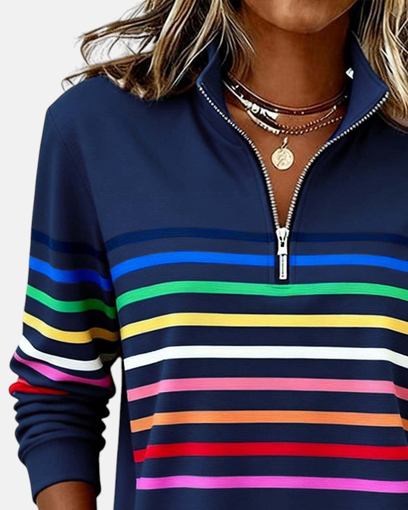 Women's Striped Zip Sweatshirt in Six Colors