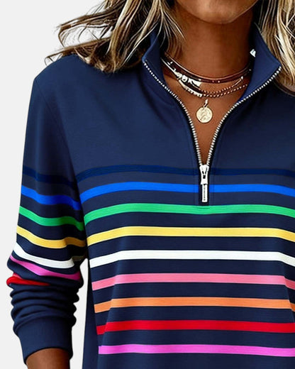 Women's Striped Zip Sweatshirt in Six Colors