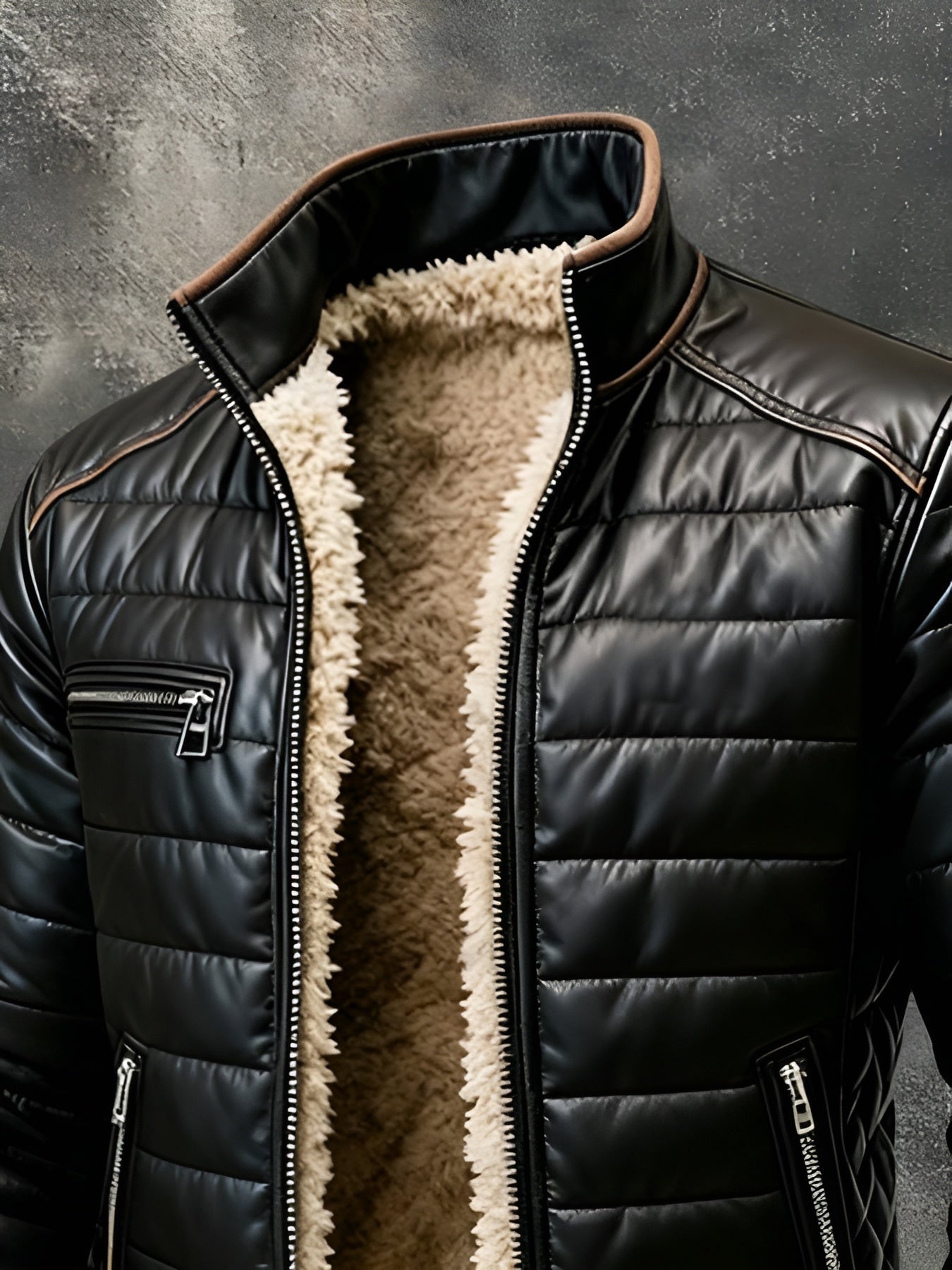 VANHOUTEN™ | BLACK JACKET WITH SHERPA LINING